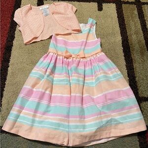 Peach & Pastel Stripe Girls Dress with Bolero - Brand Unknown